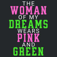 The Woman of My Dreams wears pink and green Design